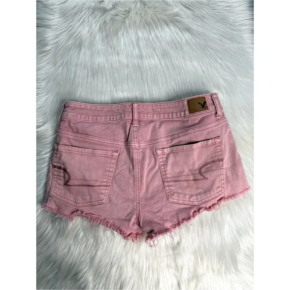 American Eagle Pink Stretch Demin Distressed Cut Offs